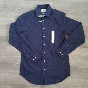 Goodfellow Men's Standard Fit Navy Polka Dots Button Front Shirt Small